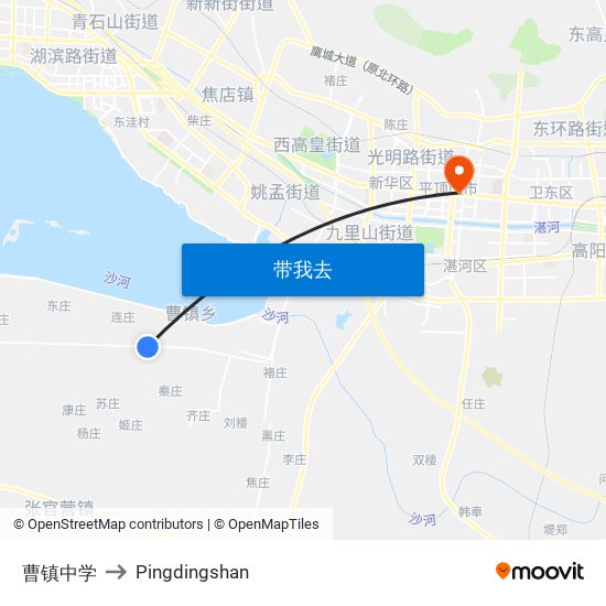 曹镇中学 to Pingdingshan map