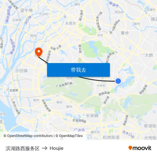 滨湖路西服务区 to Houjie map