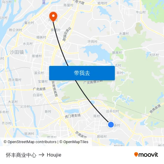 怀丰商业中心 to Houjie map