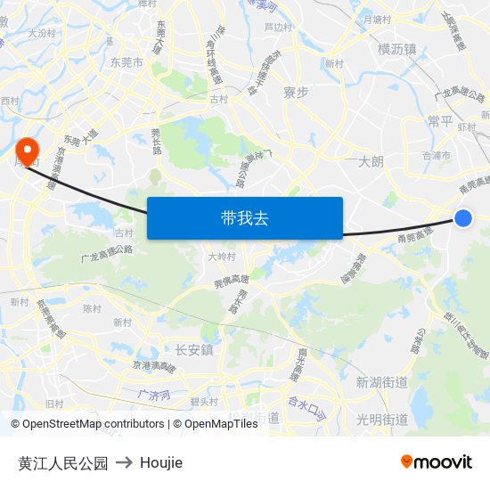 黄江人民公园 to Houjie map