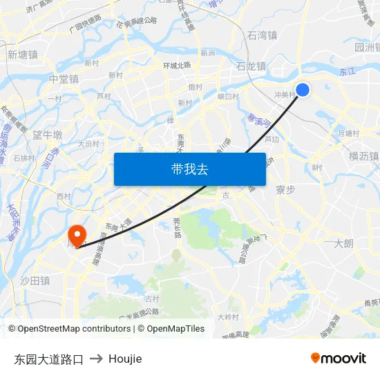 东园大道路口 to Houjie map