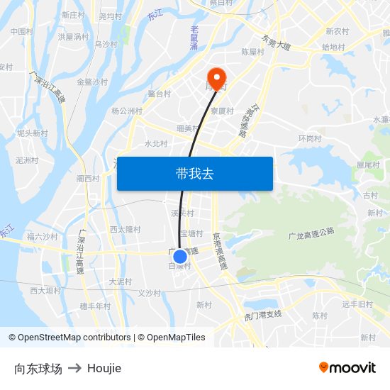 向东球场 to Houjie map