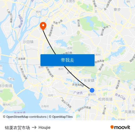 锦厦农贸市场 to Houjie map