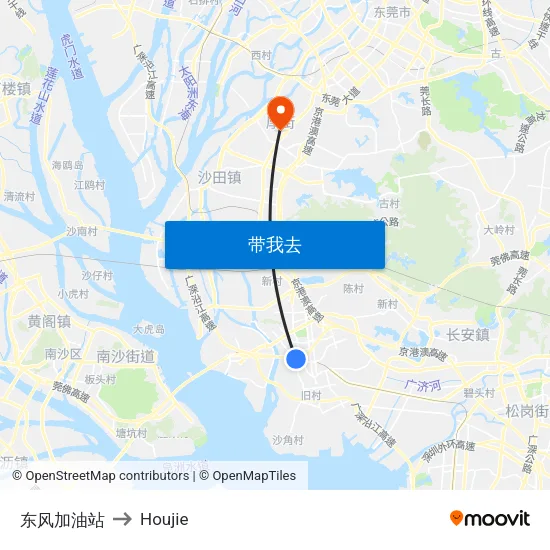 东风加油站 to Houjie map