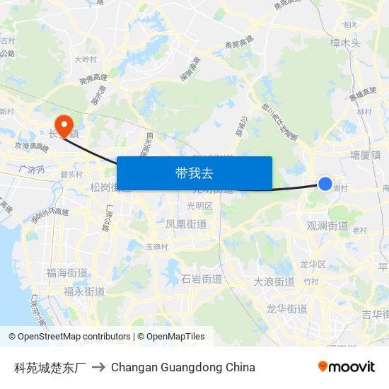 科苑城楚东厂 to Changan Guangdong China map