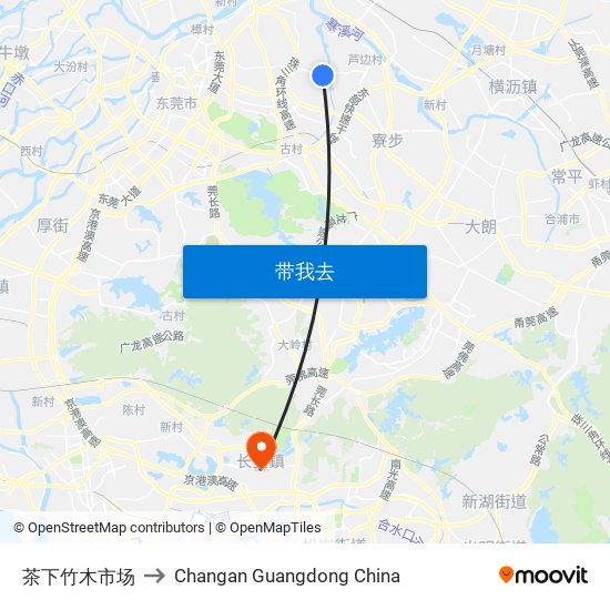 茶下竹木市场 to Changan Guangdong China map
