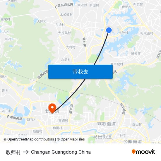 教师村 to Changan Guangdong China map