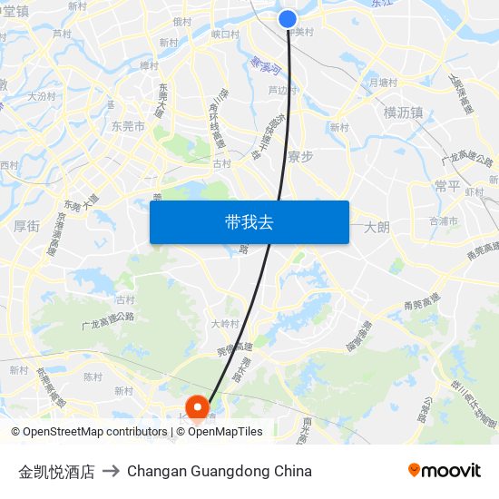 金凯悦酒店 to Changan Guangdong China map