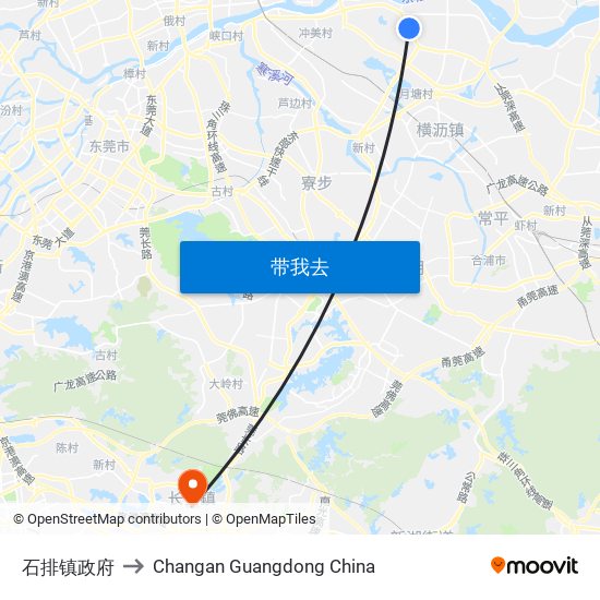 石排镇政府 to Changan Guangdong China map