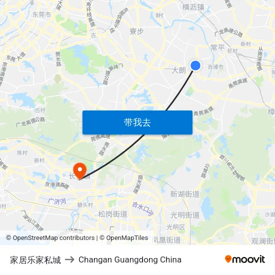 家居乐家私城 to Changan Guangdong China map