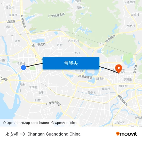 永安桥 to Changan Guangdong China map