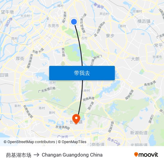 蓢基湖市场 to Changan Guangdong China map