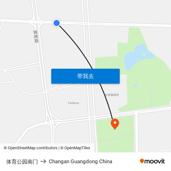 体育公园南门 to Changan Guangdong China map