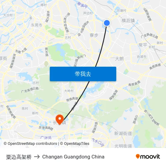 粟边高架桥 to Changan Guangdong China map