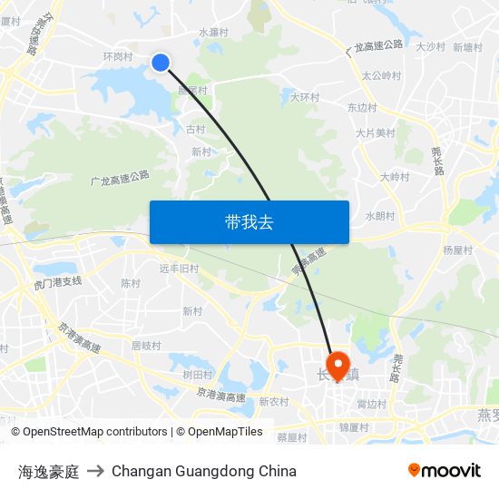 海逸豪庭 to Changan Guangdong China map