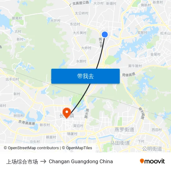 上场综合市场 to Changan Guangdong China map