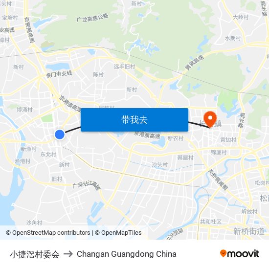 小捷滘村委会 to Changan Guangdong China map