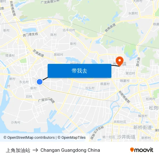 上角加油站 to Changan Guangdong China map