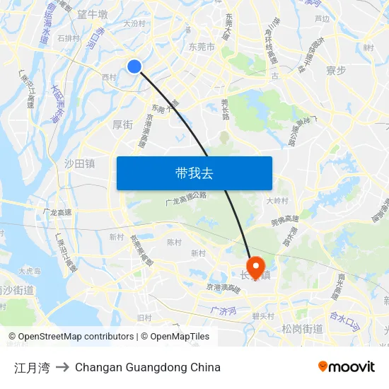 江月湾 to Changan Guangdong China map