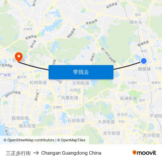 三正步行街 to Changan Guangdong China map