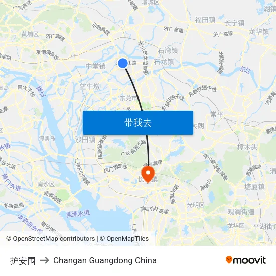 护安围 to Changan Guangdong China map