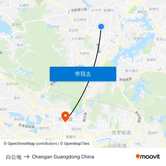 白公地 to Changan Guangdong China map