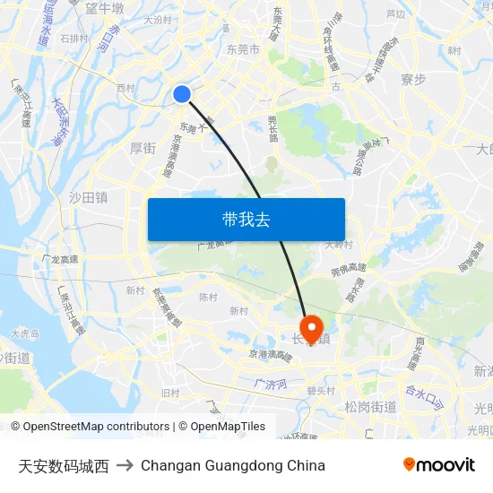 天安数码城西 to Changan Guangdong China map