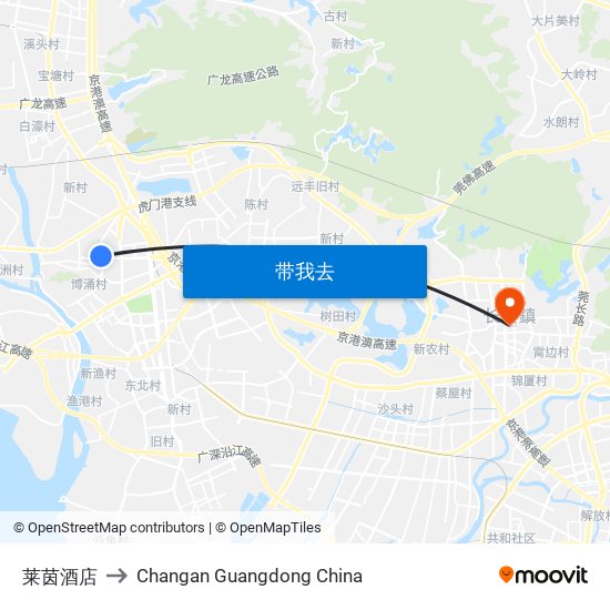 莱茵酒店 to Changan Guangdong China map