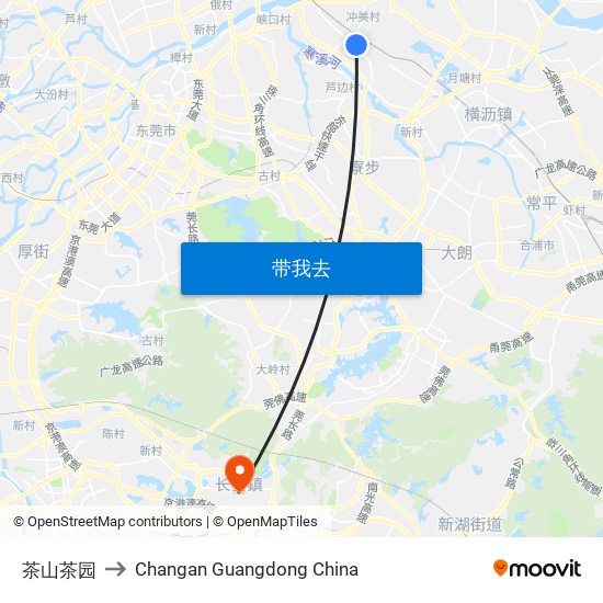 茶山茶园 to Changan Guangdong China map