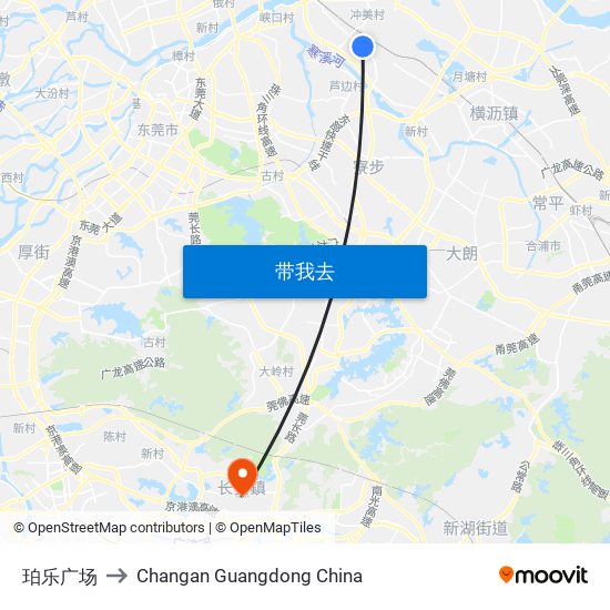 珀乐广场 to Changan Guangdong China map