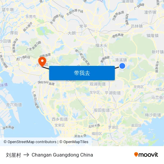 刘屋村 to Changan Guangdong China map