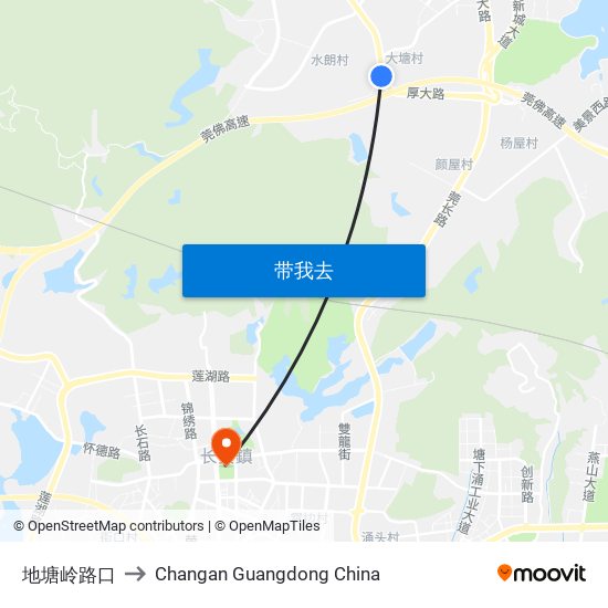 地塘岭路口 to Changan Guangdong China map