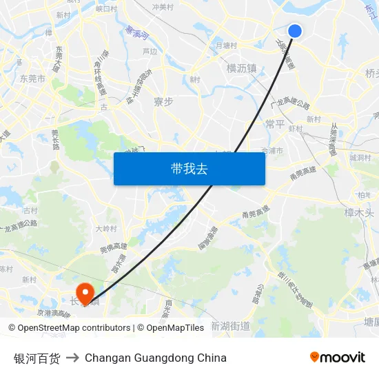 银河百货 to Changan Guangdong China map