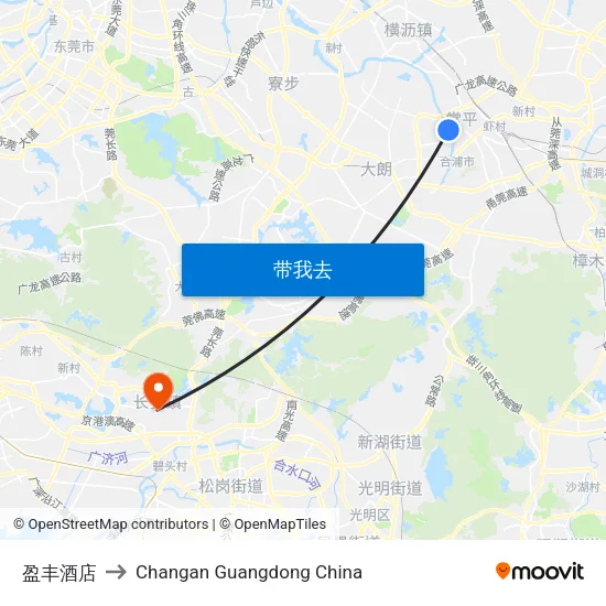 盈丰酒店 to Changan Guangdong China map