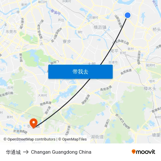 华通城 to Changan Guangdong China map