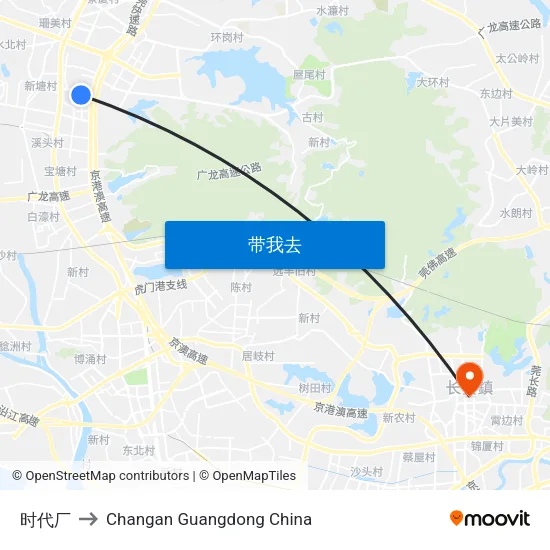 时代厂 to Changan Guangdong China map