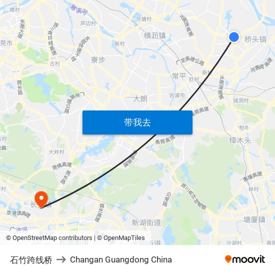 石竹跨线桥 to Changan Guangdong China map