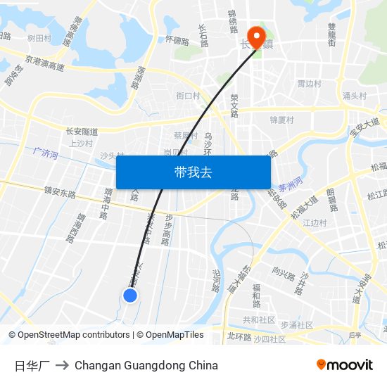 日华厂 to Changan Guangdong China map