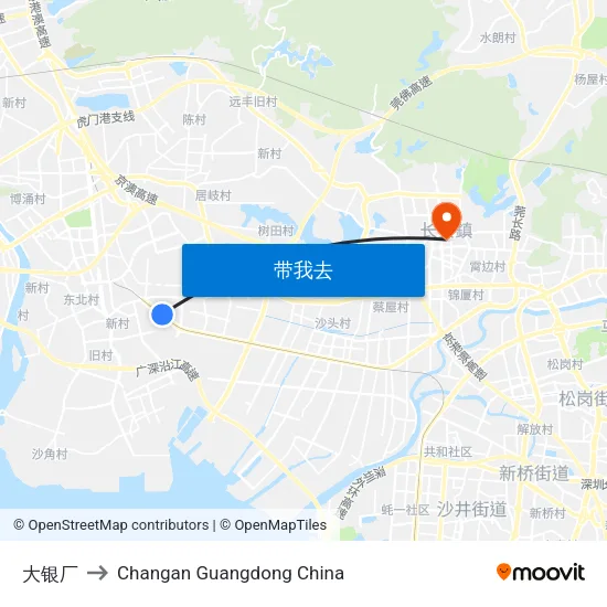 大银厂 to Changan Guangdong China map