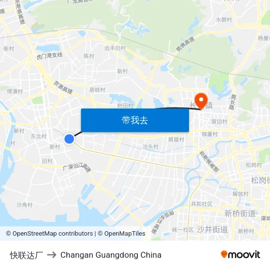 快联达厂 to Changan Guangdong China map
