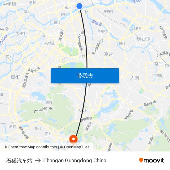 石碣汽车站 to Changan Guangdong China map