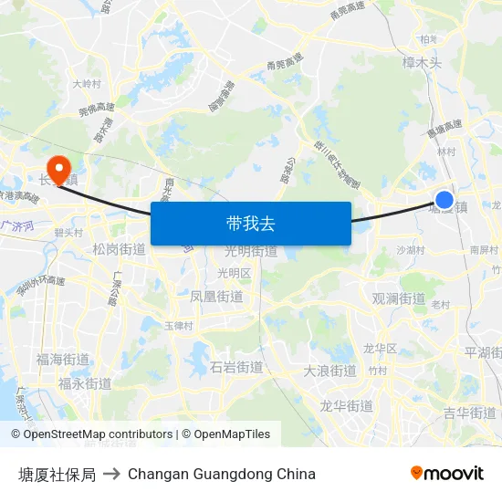 塘厦社保局 to Changan Guangdong China map