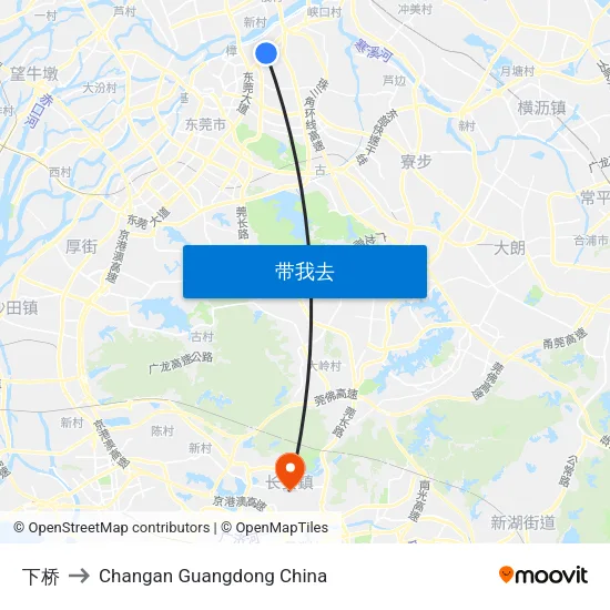 下桥 to Changan Guangdong China map