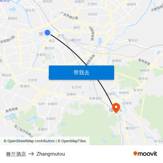 雅兰酒店 to Zhangmutou map