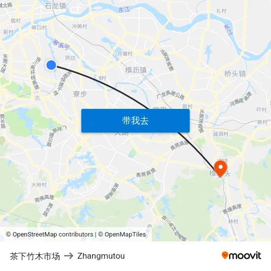 茶下竹木市场 to Zhangmutou map