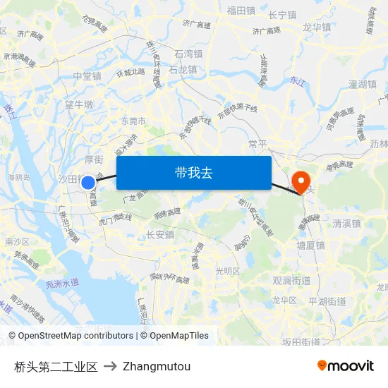 桥头第二工业区 to Zhangmutou map