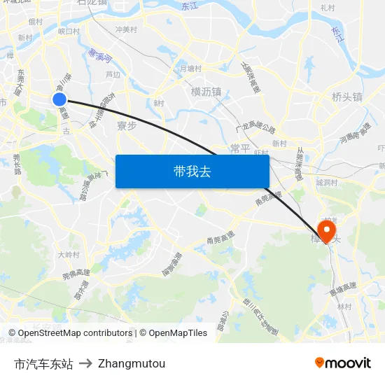 市汽车东站 to Zhangmutou map