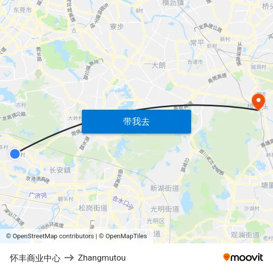 怀丰商业中心 to Zhangmutou map