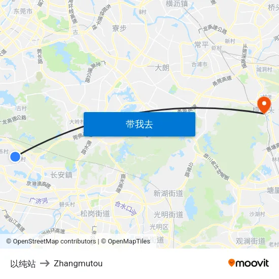 以纯站 to Zhangmutou map