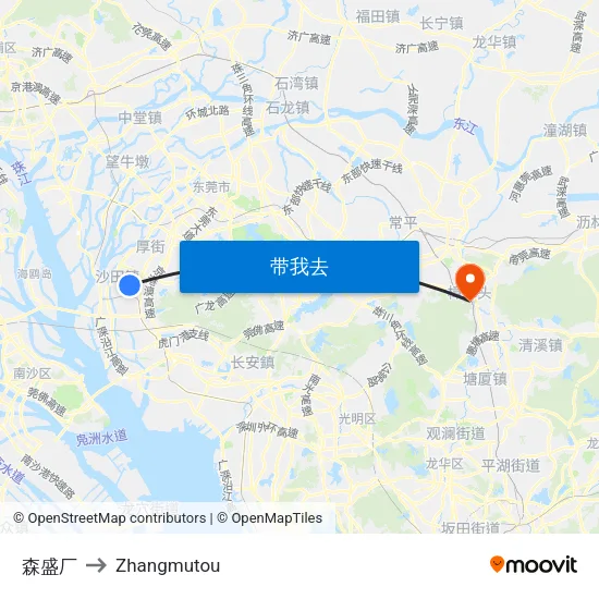 森盛厂 to Zhangmutou map